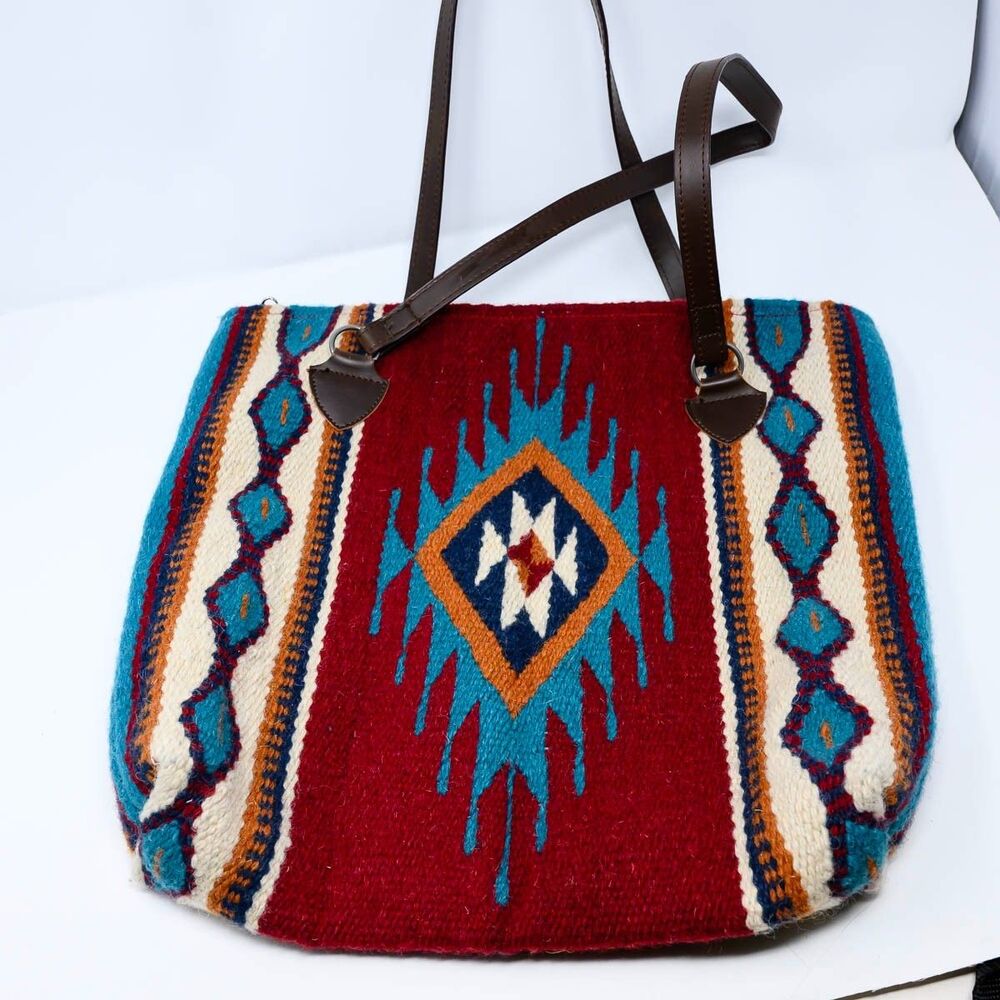 El Paso Saddle Blanket CO Wool Aztec Southwest Zip Closure Large Tote Bag